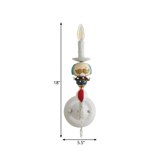 Clown-Themed Resin Candle Wall Lamp With Crystal Deco - Contemporary Style | 1 Light White Perfect