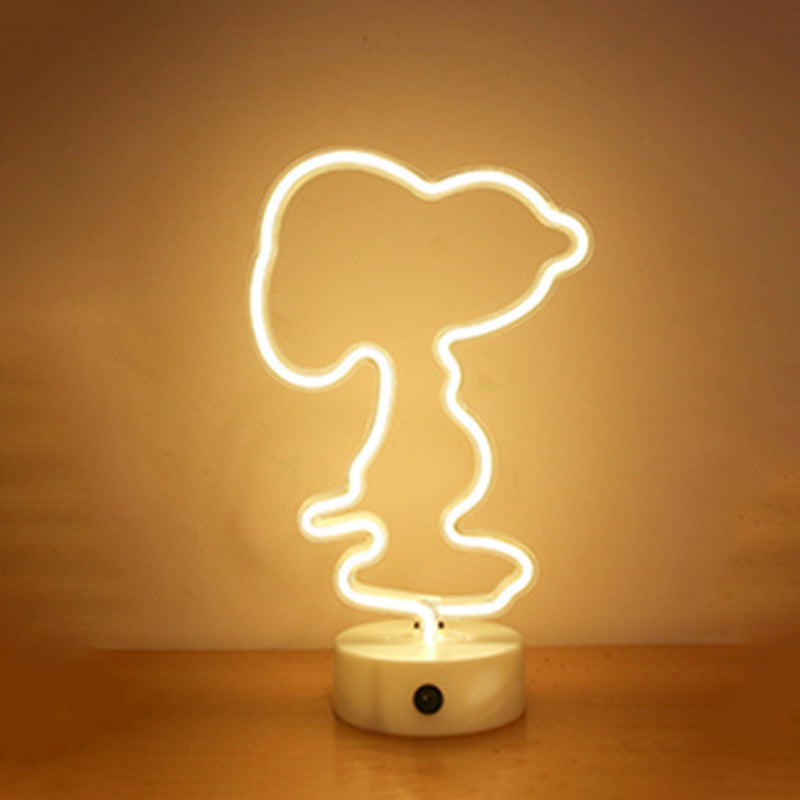 White Plastic Animal Night Light For Kids Bedroom - Battery Led Nightstand Lighting Solution / C