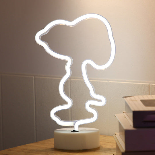 White Plastic Animal Night Light For Kids Bedroom - Battery Led Nightstand Lighting Solution