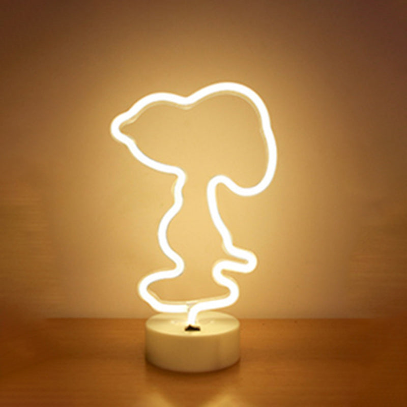 White Plastic Animal Night Light For Kids Bedroom - Battery Led Nightstand Lighting Solution