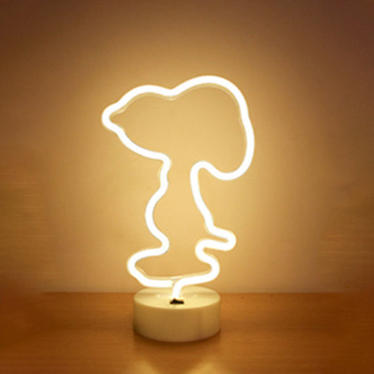 White Plastic Animal Night Light For Kids Bedroom - Battery Led Nightstand Lighting Solution