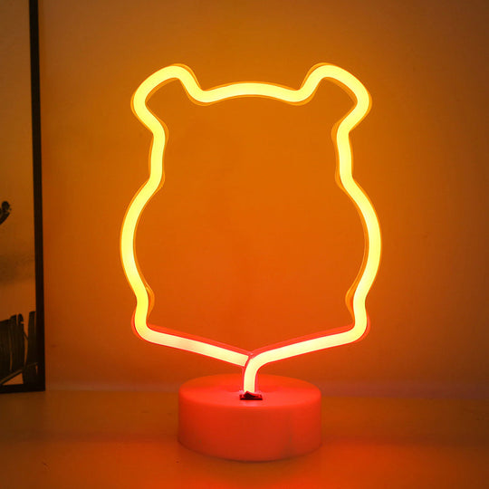 White Plastic Animal Night Light For Kids Bedroom - Battery Led Nightstand Lighting Solution / A