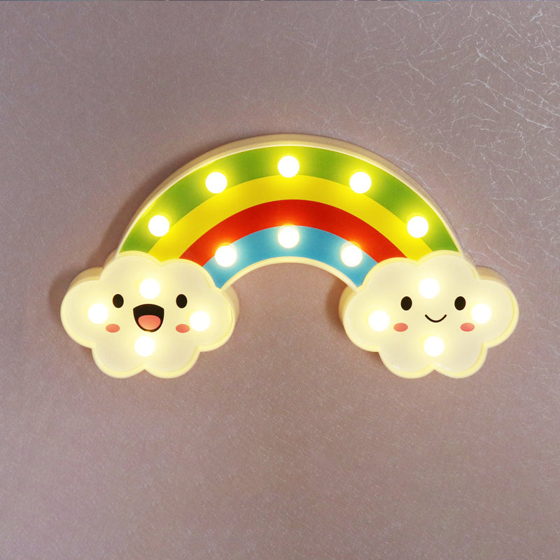 Sleek Led Wall Nightstand Light For Girls Bedroom With Rainbow Plastic Shade White