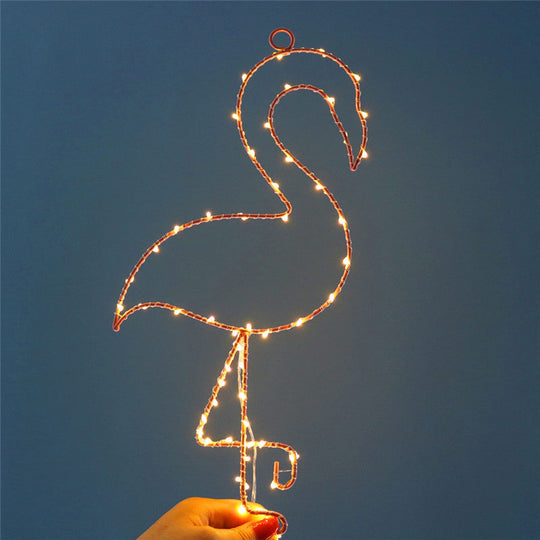 Sleek Metal Flamingo Wall Light With Battery-Operated Led For Simplicity And Style Pink / Warm