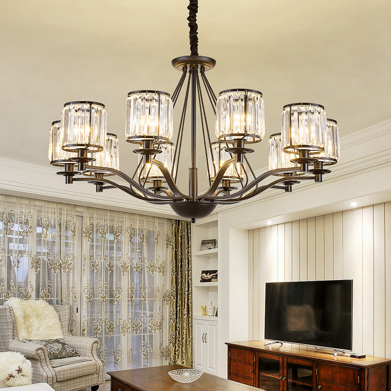 Country Living Room Black Drum Crystal Pendant Chandelier Light Fixture