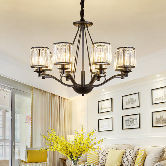 Country Living Room Black Drum Crystal Pendant Chandelier Light Fixture