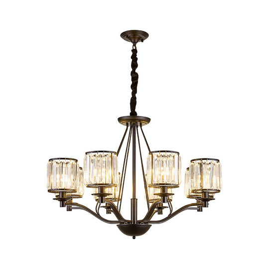 Country Living Room Black Drum Crystal Pendant Chandelier Light Fixture