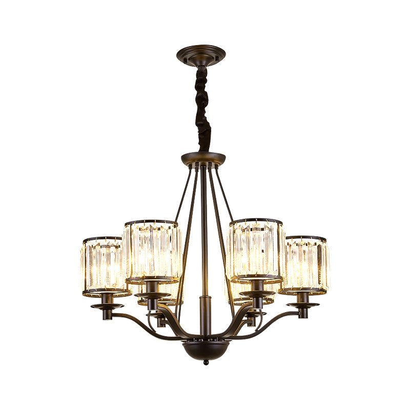 Country Living Room Black Drum Crystal Pendant Chandelier Light Fixture