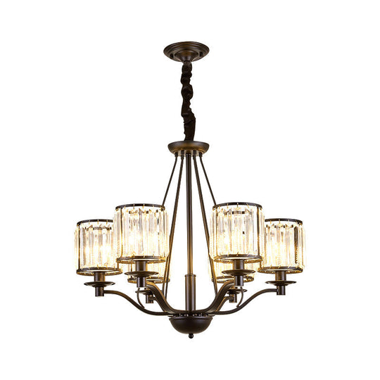 Country Living Room Black Drum Crystal Pendant Chandelier Light Fixture