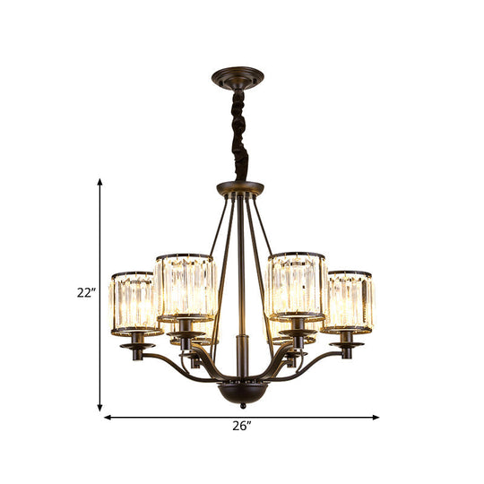 Country Living Room Black Drum Crystal Pendant Chandelier Light Fixture