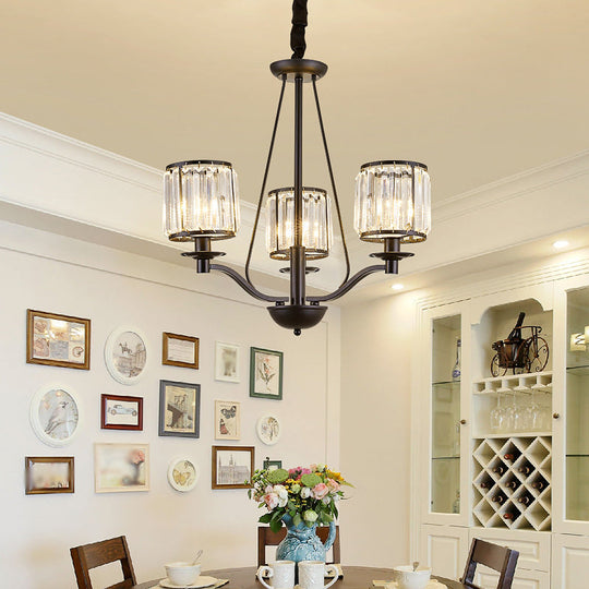 Country Living Room Black Drum Crystal Pendant Chandelier Light Fixture