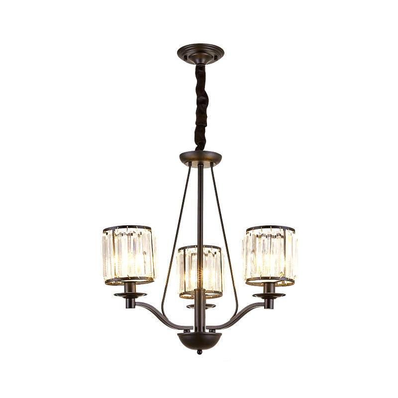 Country Living Room Black Drum Crystal Pendant Chandelier Light Fixture