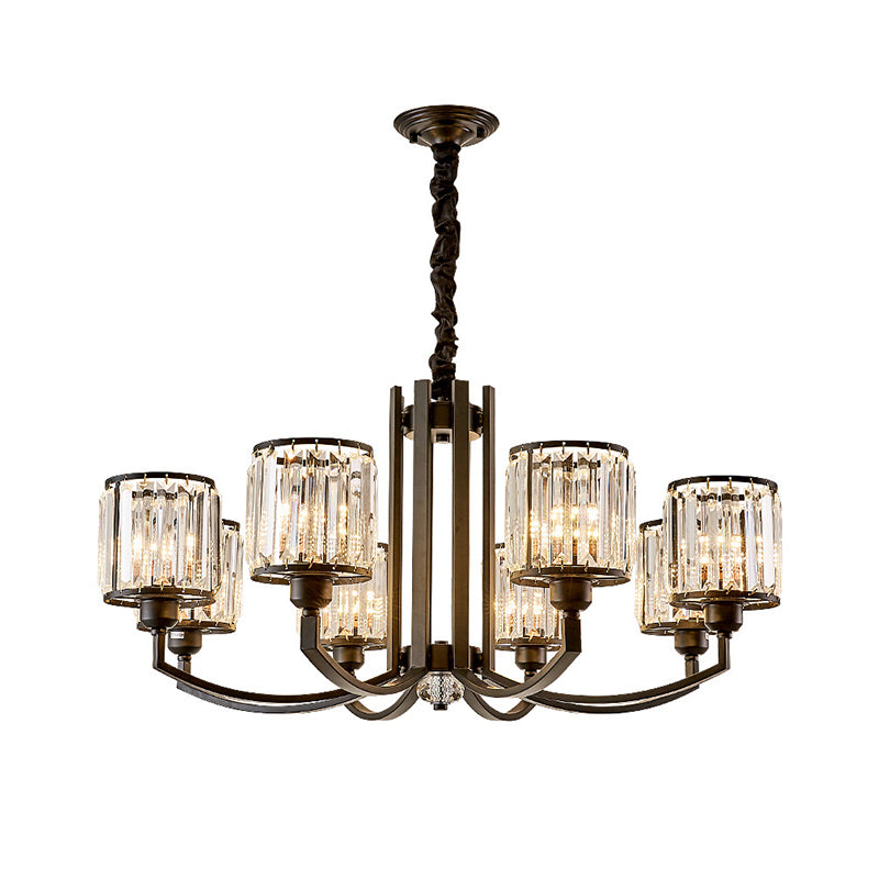 Classic Black Cylinder Pendant Light With Faceted Crystal: Elegant Living Room Chandelier