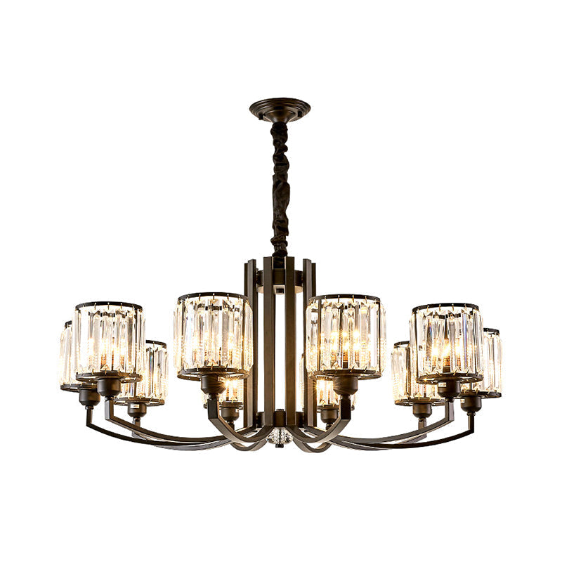 Classic Black Cylinder Pendant Light With Faceted Crystal: Elegant Living Room Chandelier