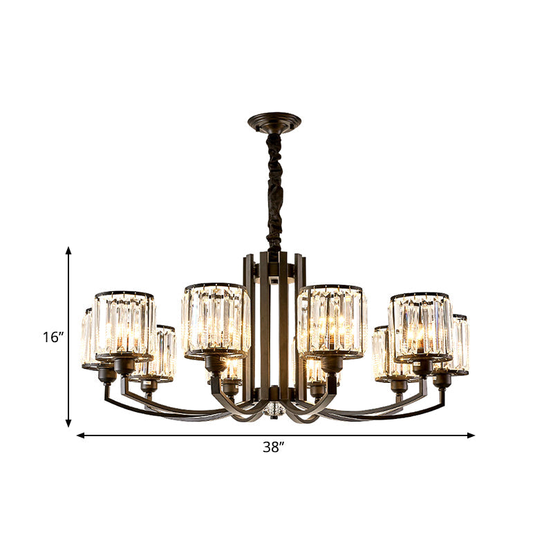 Classic Black Cylinder Pendant Light With Faceted Crystal: Elegant Living Room Chandelier