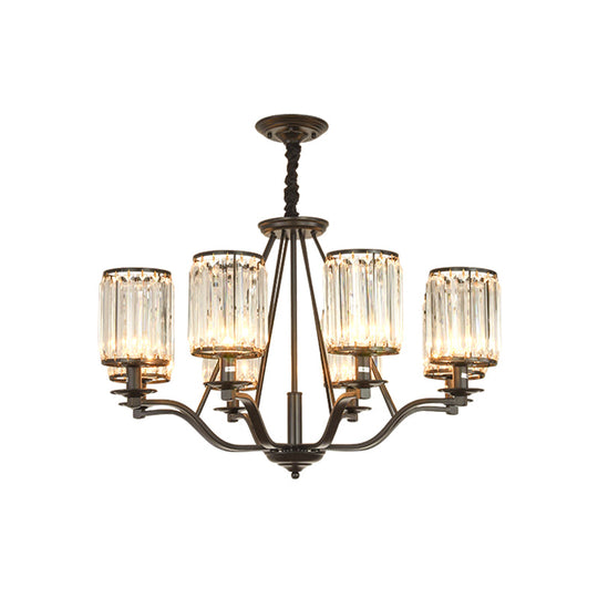 Black Crystal Beveled Pendant Light - Cylinder Chandelier For Living Room Ceiling Country Style