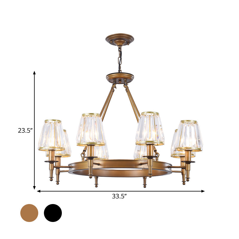 Crystal Hanging Lamp Kit With Conic Metal Ring Design For Living Room Chandelier Lighting