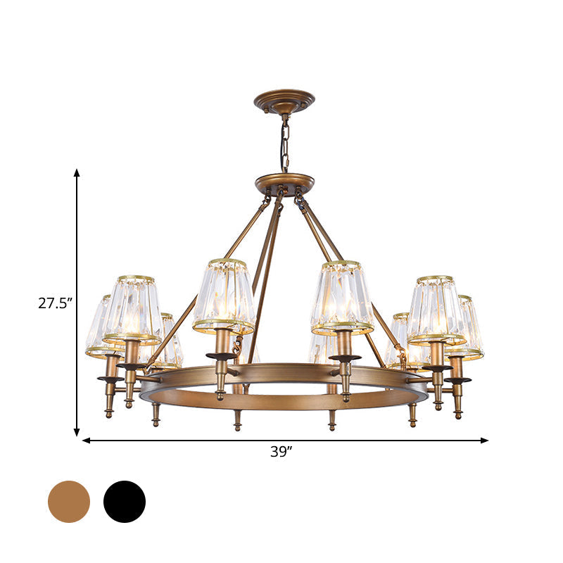 Crystal Hanging Lamp Kit With Conic Metal Ring Design For Living Room Chandelier Lighting