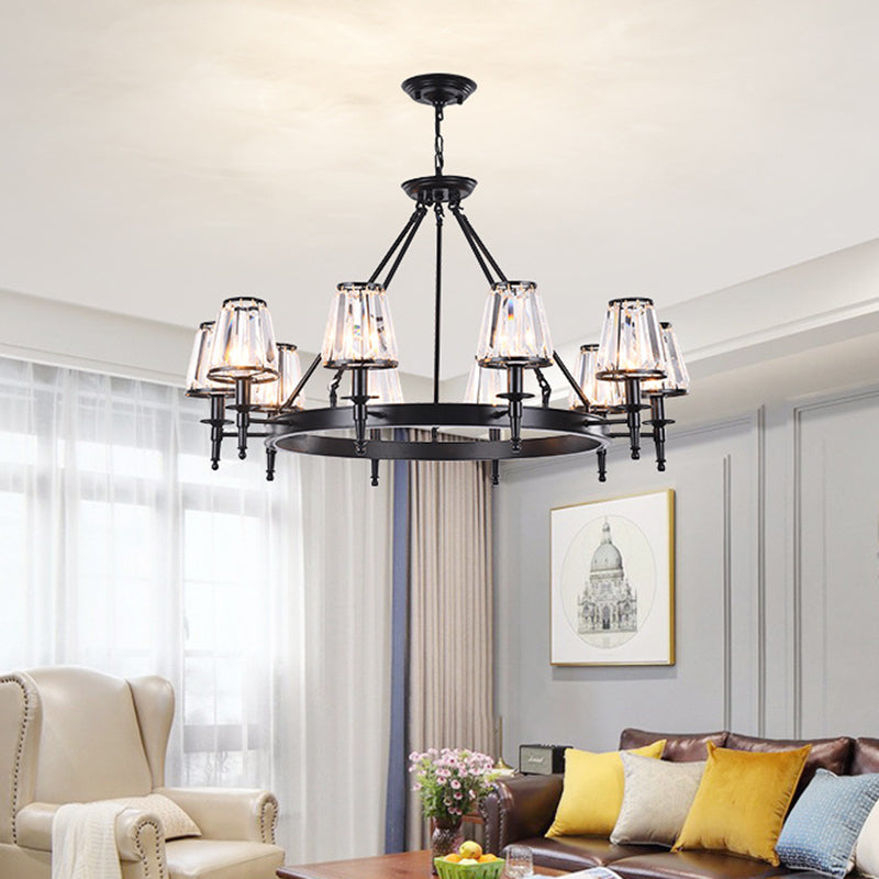 Crystal Hanging Lamp Kit With Conic Metal Ring Design For Living Room Chandelier Lighting