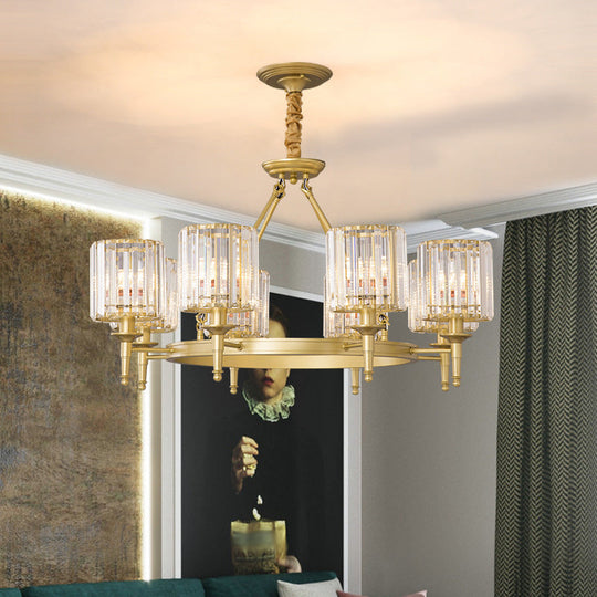 Traditional Crystal Cylinder Chandelier - Elegant Suspension Pendant Light For Living Room