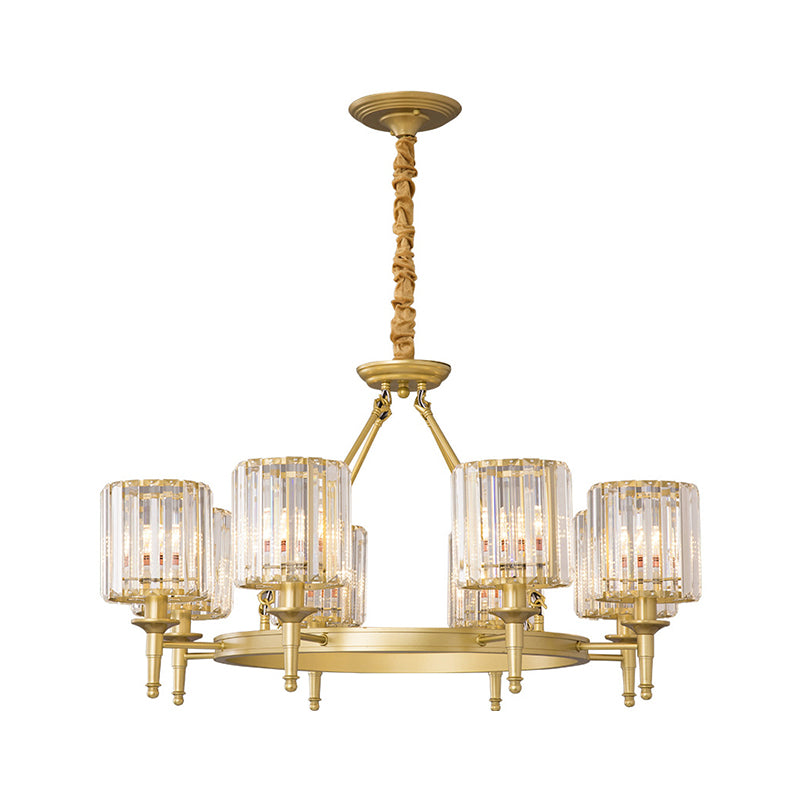 Traditional Crystal Cylinder Chandelier - Elegant Suspension Pendant Light For Living Room