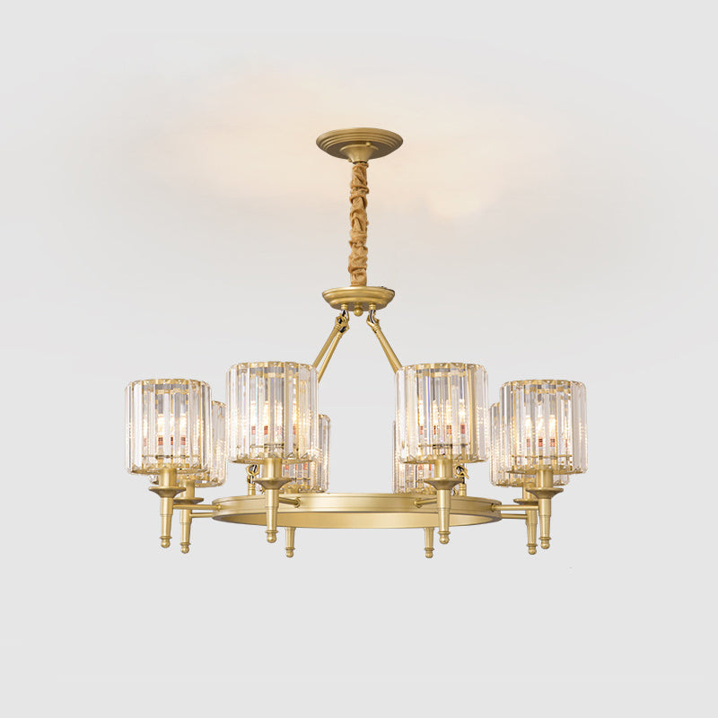 Traditional Crystal Cylinder Chandelier - Elegant Suspension Pendant Light For Living Room