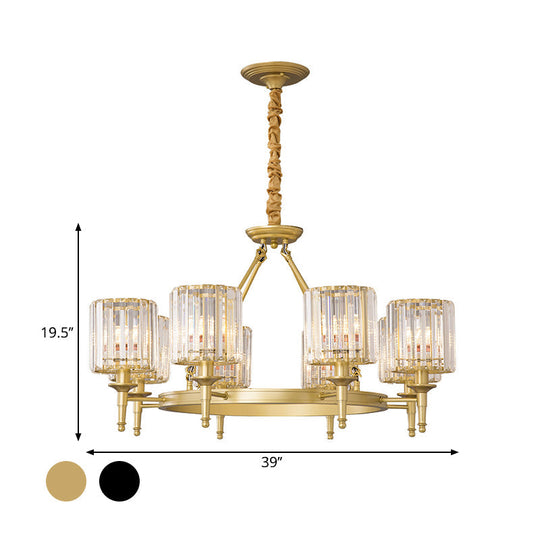 Traditional Crystal Cylinder Chandelier - Elegant Suspension Pendant Light For Living Room