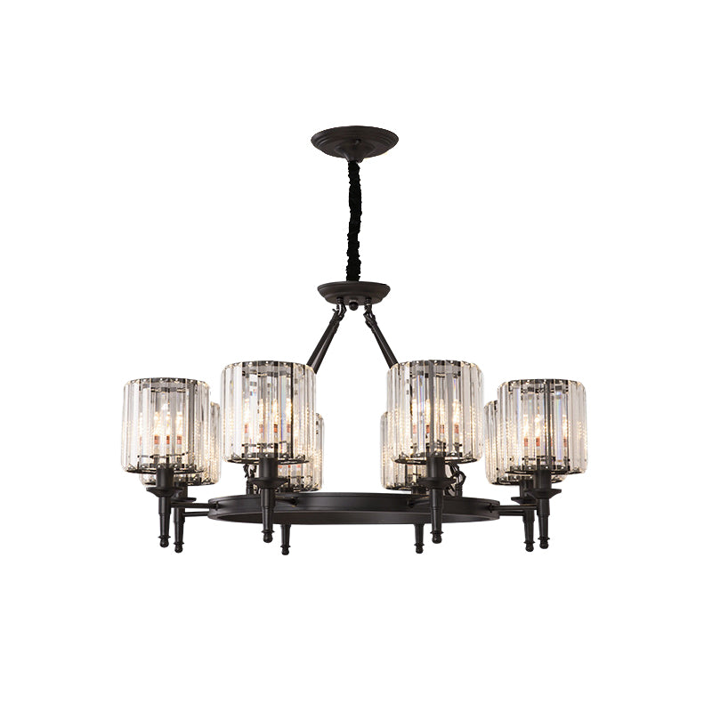 Traditional Crystal Cylinder Chandelier - Elegant Suspension Pendant Light For Living Room