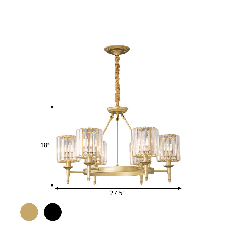 Traditional Crystal Cylinder Chandelier - Elegant Suspension Pendant Light For Living Room