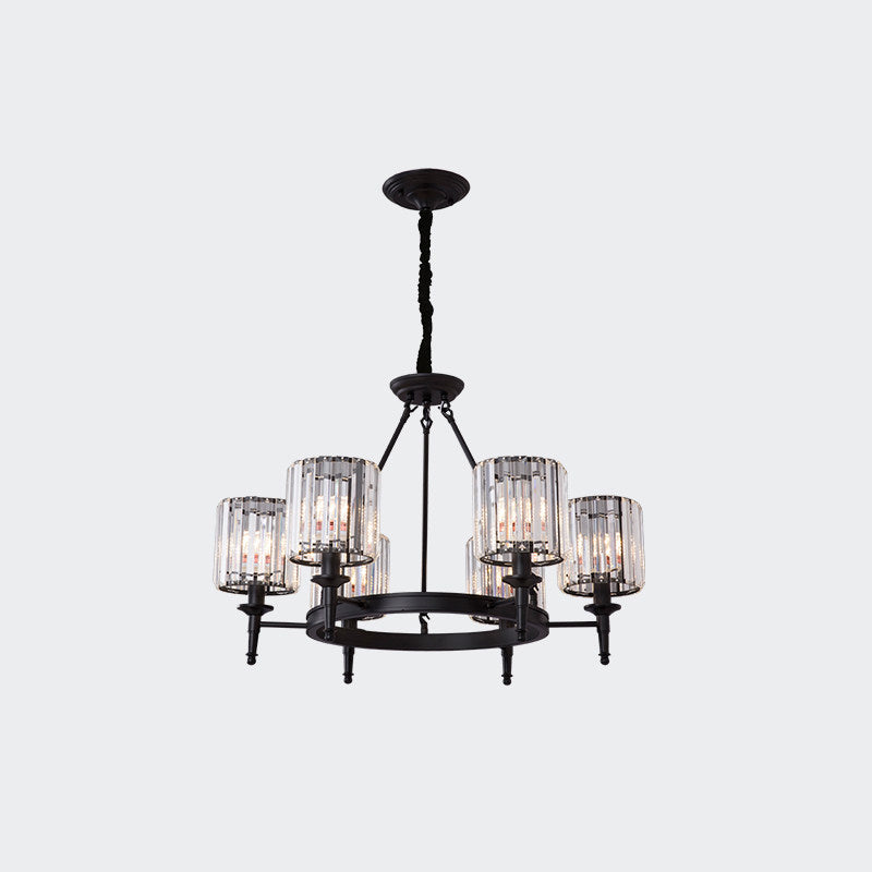 Traditional Crystal Cylinder Chandelier - Elegant Suspension Pendant Light For Living Room