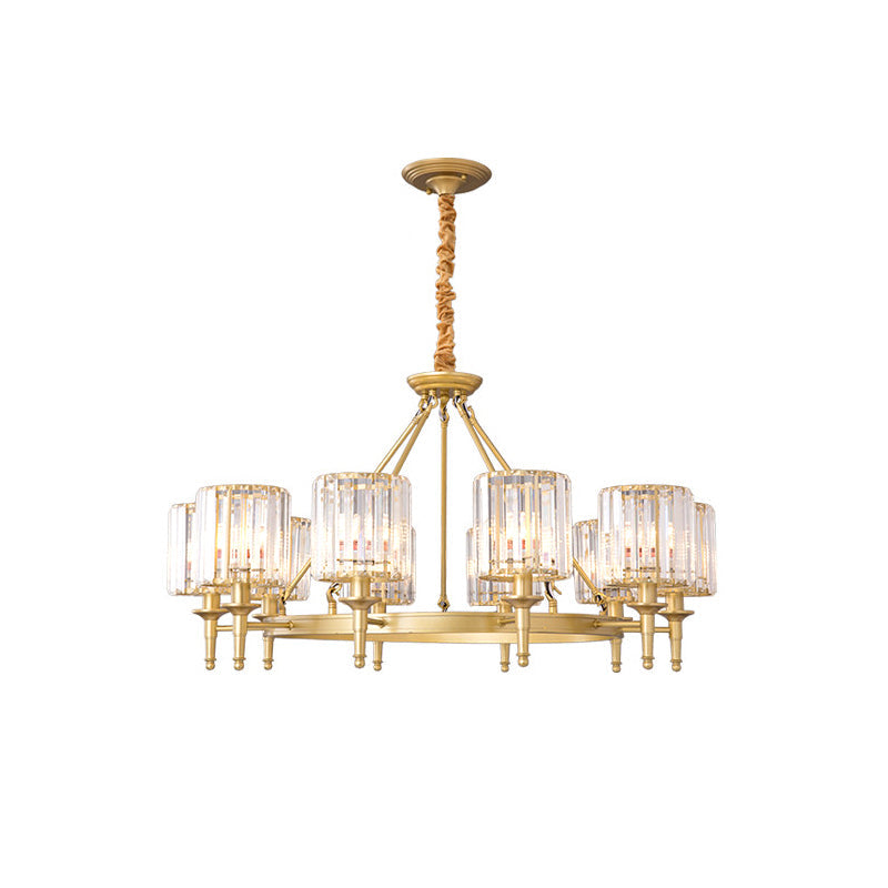 Traditional Crystal Cylinder Chandelier - Elegant Suspension Pendant Light For Living Room