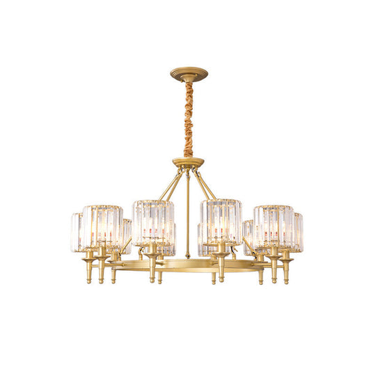 Traditional Crystal Cylinder Chandelier - Elegant Suspension Pendant Light For Living Room