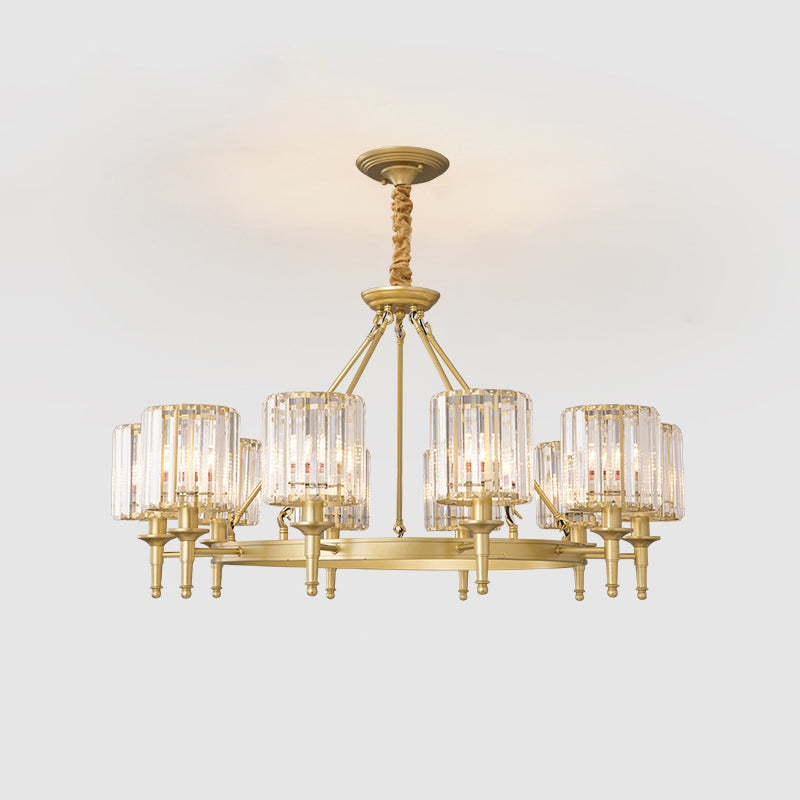 Traditional Crystal Cylinder Chandelier - Elegant Suspension Pendant Light For Living Room