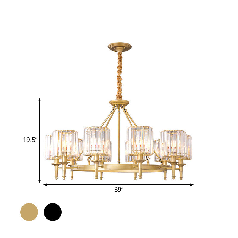 Traditional Crystal Cylinder Chandelier - Elegant Suspension Pendant Light For Living Room