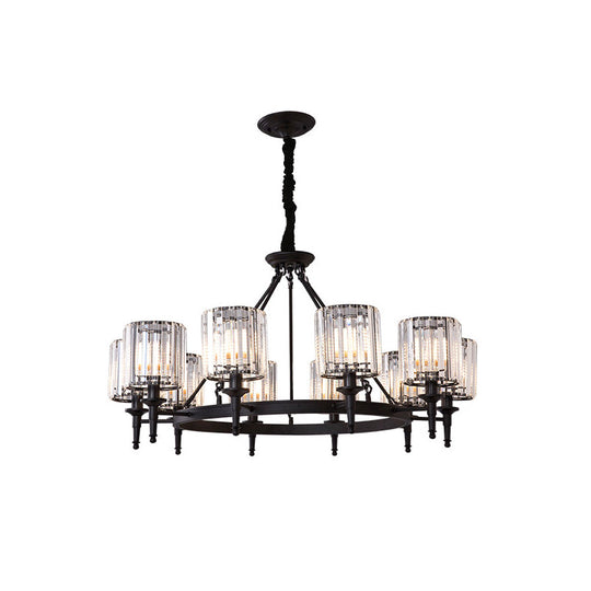 Traditional Crystal Cylinder Chandelier - Elegant Suspension Pendant Light For Living Room