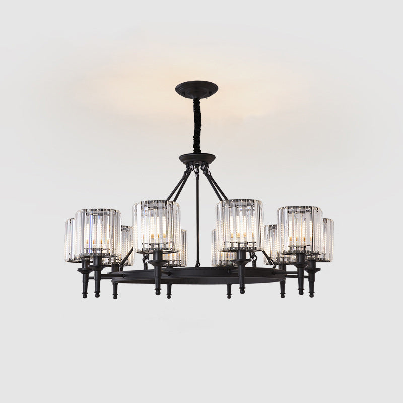 Traditional Crystal Cylinder Chandelier - Elegant Suspension Pendant Light For Living Room