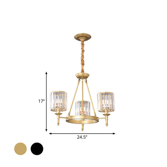 Traditional Crystal Cylinder Chandelier - Elegant Suspension Pendant Light For Living Room