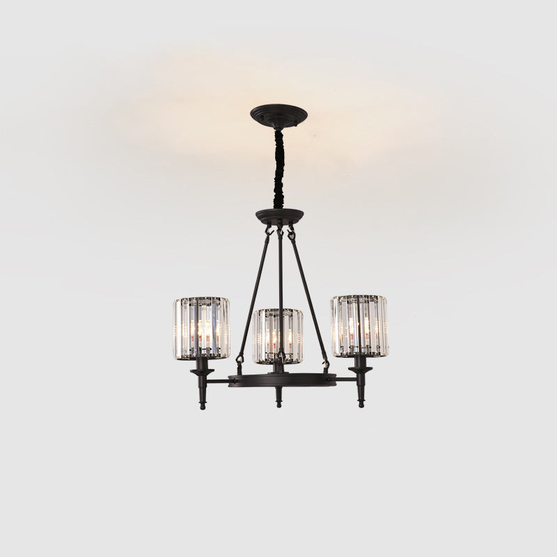 Traditional Crystal Cylinder Chandelier - Elegant Suspension Pendant Light For Living Room