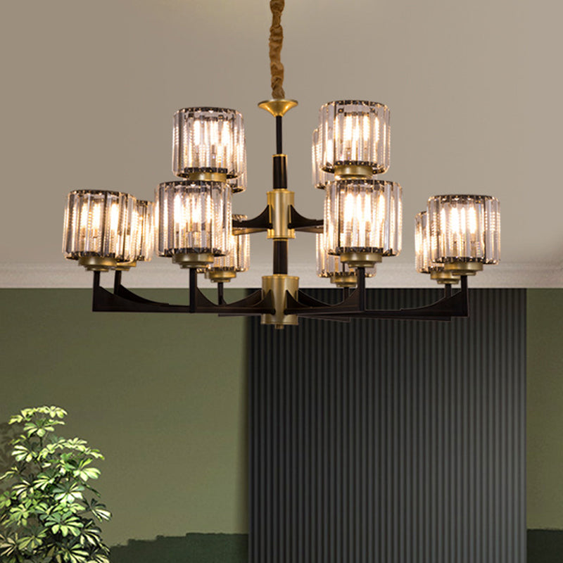 Modern Black & Brass Crystal Prism Chandelier – 4/6/12 Lights