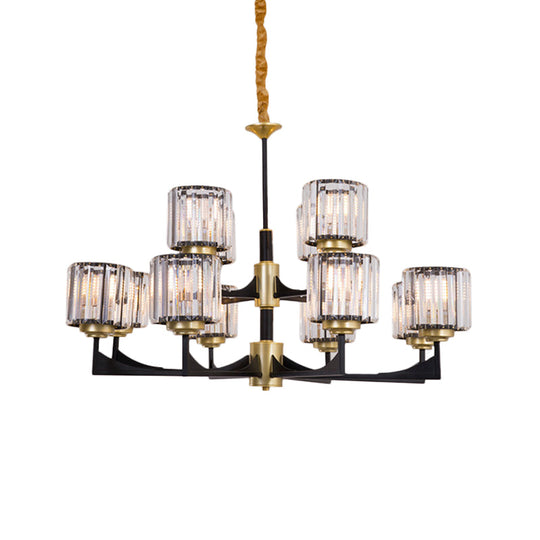 Modern Black & Brass Crystal Prism Chandelier – 4/6/12 Lights