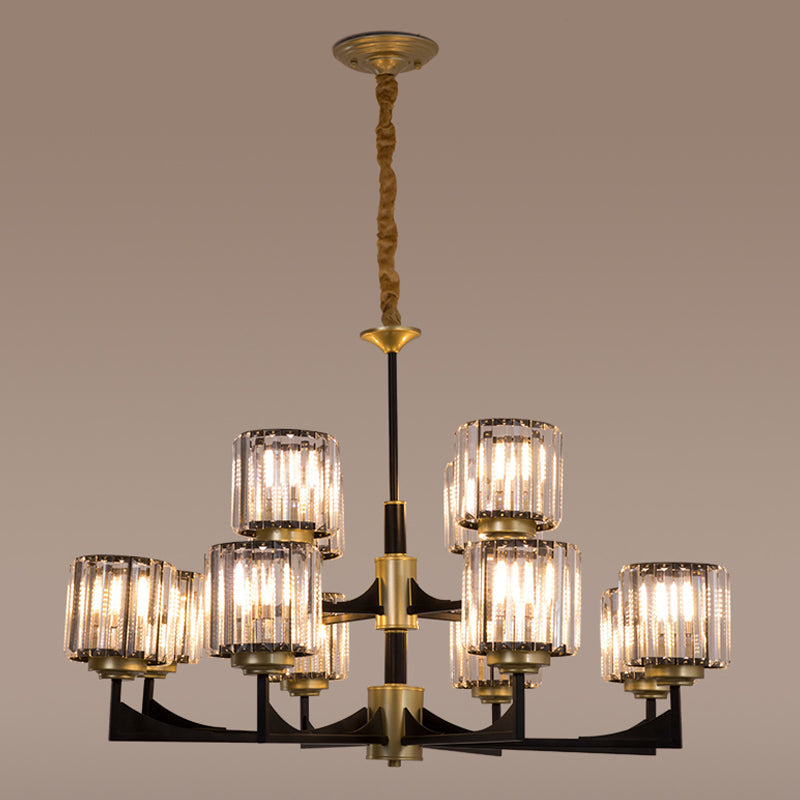 Modern Black And Brass Crystal Prism Chandelier With 4/6/12 Lights