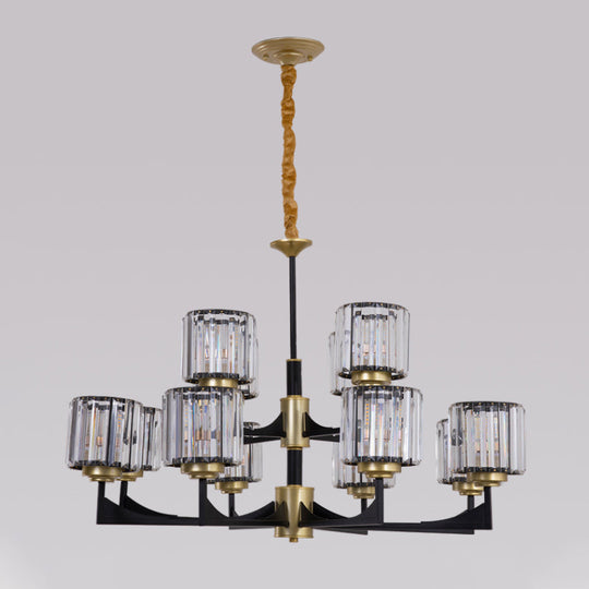 Modern Black And Brass Crystal Prism Chandelier With 4/6/12 Lights