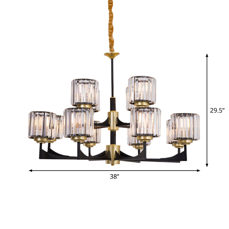 Modern Black & Brass Crystal Prism Chandelier – 4/6/12 Lights