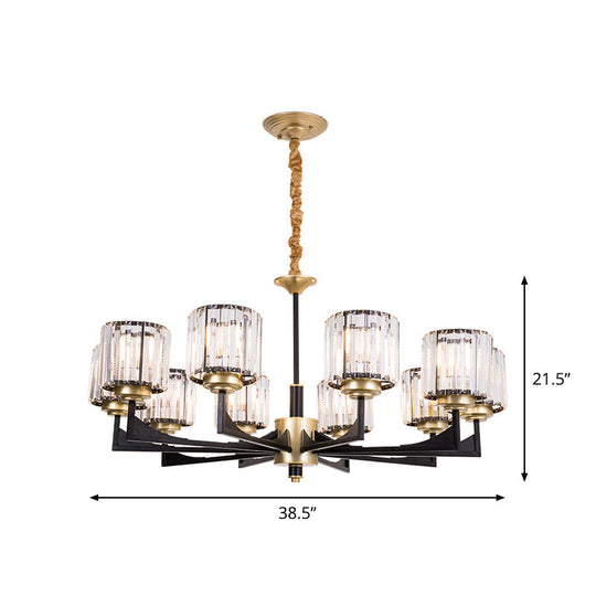 Modern Black And Brass Crystal Prism Chandelier With 4/6/12 Lights