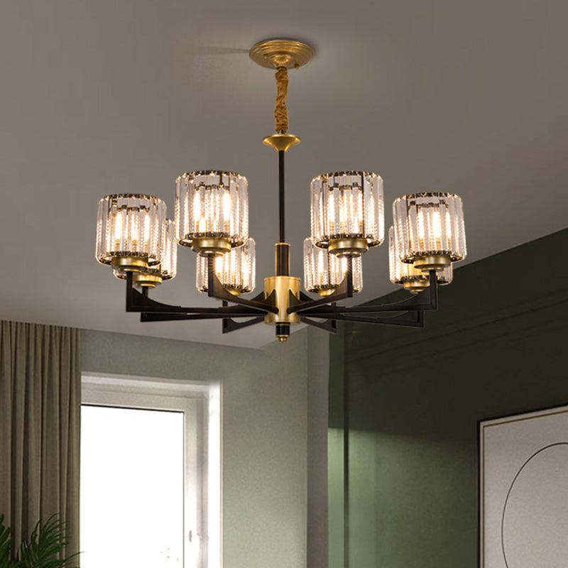 Modern Black & Brass Crystal Prism Chandelier – 4/6/12 Lights