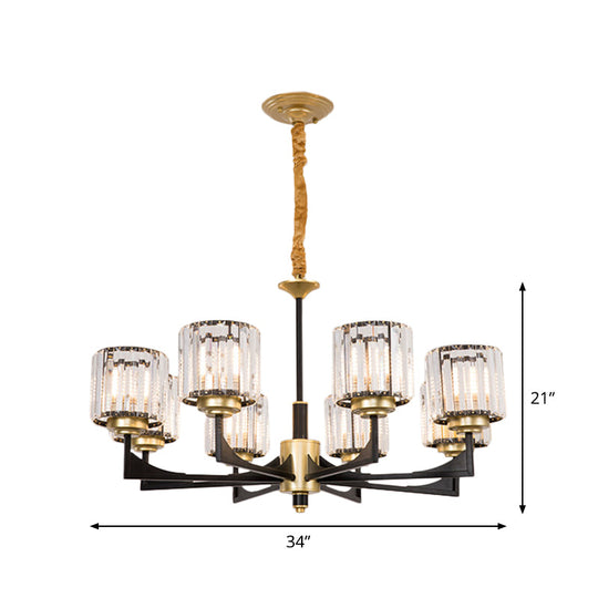 Modern Black And Brass Crystal Prism Chandelier With 4/6/12 Lights