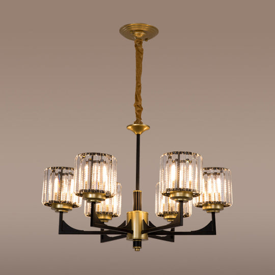 Modern Black & Brass Crystal Prism Chandelier – 4/6/12 Lights