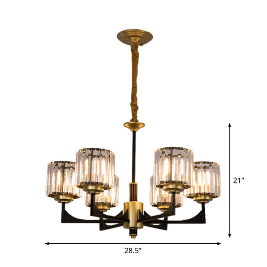 Modern Black & Brass Crystal Prism Chandelier – 4/6/12 Lights