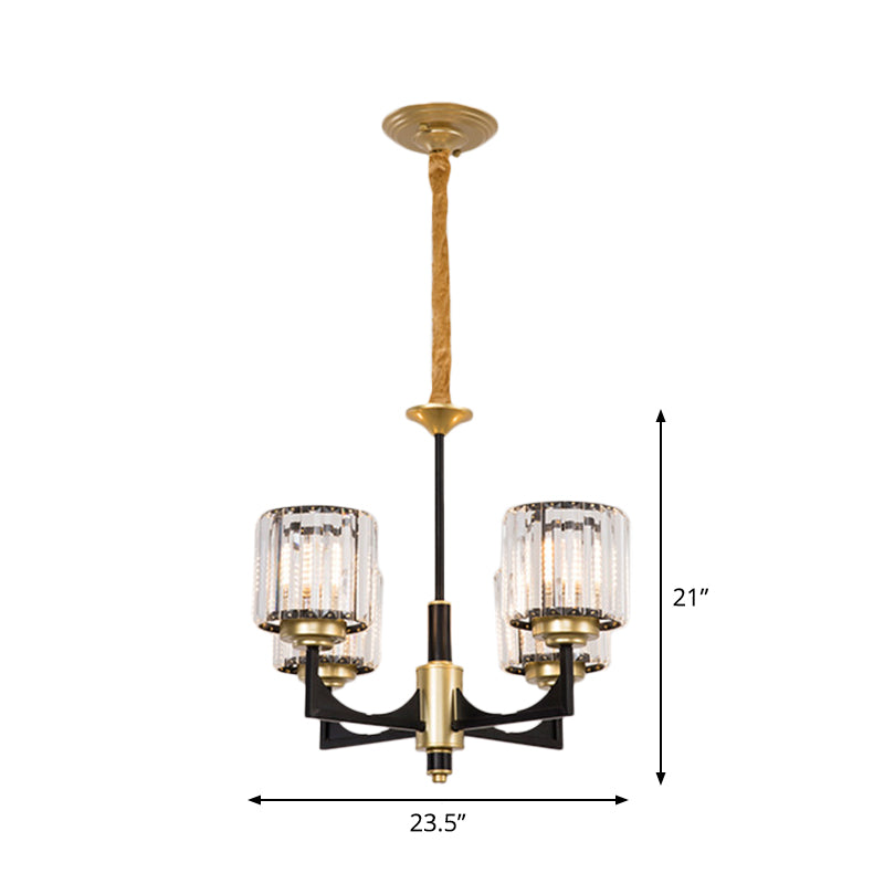 Modern Black & Brass Crystal Prism Chandelier – 4/6/12 Lights