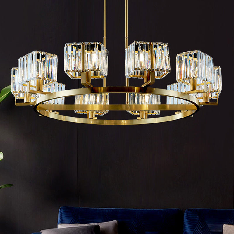 Golden Crystal Rectangle Pendant Chandelier - Sleek Dining Room Lighting Fixture with 4/8/10 Bulbs